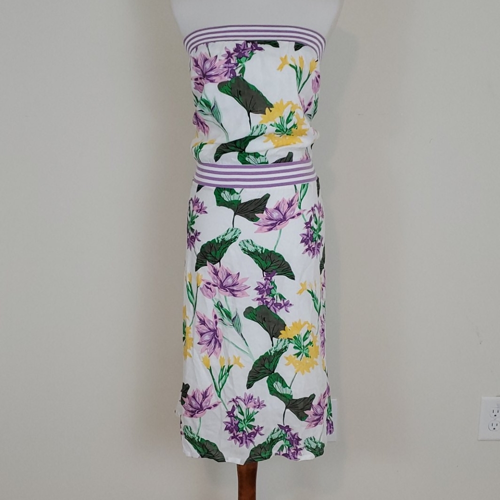 Ashley Stewart white floral print strapless dress